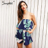 Simplee Ruffles off shoulder print jumpsuit women High waist backless sleeveless flower playsuit Summer causal beach overalls
