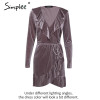 Simplee Ruffle vintage velvet dress women V neck short sexy dress Autumn winter long sleeve blue wrap dress vestido de festa