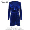 Simplee Ruffle vintage velvet dress women V neck short sexy dress Autumn winter long sleeve blue wrap dress vestido de festa