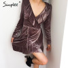Simplee Ruffle vintage velvet dress women V neck short sexy dress Autumn winter long sleeve blue wrap dress vestido de festa