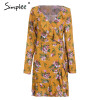 Simplee Ruffle print wrap dress women Sexy v neck mini dress long sleeve summer dress Robo femme streetwear beach vestidos 2018
