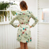 Simplee Ruffle print wrap dress women Sexy v neck mini dress long sleeve summer dress Robo femme streetwear beach vestidos 2018