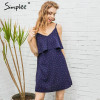 Simplee Ruffle chiffon polka dot summer dress Vintage soft black backless short dress Women causal beach white dress vestidos