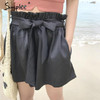 Simplee Ruched sashes high waist shorts women  Solid color pocket bud shorts Summer casual streatwear hot shorts