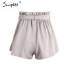 Simplee Ruched sashes high waist shorts women  Solid color pocket bud shorts Summer casual streatwear hot shorts