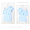 KAYWIDE 2017 Spring Women Blouse Series One Shoulder Ruffles Shirt Tops Summer Striped Shirt Sleeveless Blouse For Women A17201