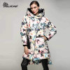 Kaximei White Duck Down Full Down Jacket Women 2017 New Arrival Printed Hooded Wear Outwear Coat 80886