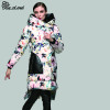 Kaximei White Duck Down Full Down Jacket Women 2017 New Arrival Printed Hooded Wear Outwear Coat 80886