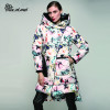 Kaximei White Duck Down Full Down Jacket Women 2017 New Arrival Printed Hooded Wear Outwear Coat 80886