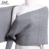 KASY Women Casual Winter Open Stitch Sweater Long Sleeve V neck Criss-Cross Short Black Sweters Fashion Pullovers Shrug Sweaters