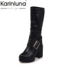 KarinLuna Big Size 34-43 mid-calf Boots Women Buckle Platform Shoes Women black brown Warm Square high Heels winter Boots