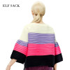 ELF SACK Women Winter Sweater Stripe Multicolour Pullovers Loose Flare Sleeve Sweet Girl's Tops Elegant Womens All-mach Sweaters
