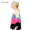 ELF SACK Women Winter Sweater Stripe Multicolour Pullovers Loose Flare Sleeve Sweet Girl's Tops Elegant Womens All-mach Sweaters