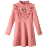 ELF SACK Women Winter New Pink Dress Ruffle Heart Appliques Long Sleeve Dresses Waisted Kawaii Long Sleeve Short Dresses
