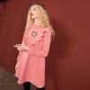 ELF SACK Women Winter New Pink Dress Ruffle Heart Appliques Long Sleeve Dresses Waisted Kawaii Long Sleeve Short Dresses