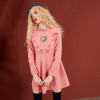 ELF SACK Women Winter New Pink Dress Ruffle Heart Appliques Long Sleeve Dresses Waisted Kawaii Long Sleeve Short Dresses