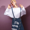 ELF SACK Women Denim Skirts Mixi Letter Prints Womens Hole Washed Denim Straight Skirts Female Strap Long Skirt Sexy Jeans Skirt