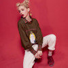 ELF SACK Women Fake Two Pieces Print Sweatshirts Womens Loose 2017 Autumn Pullovers Plaid Turn-down Collar Casual Sweatshirts