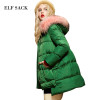 ELF SACK Winter Women Down Coats Plus Size low-high with a fur collar hood down coat medium-long female