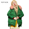 ELF SACK Winter Women Down Coats Plus Size low-high with a fur collar hood down coat medium-long female