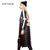 ELF SACK Winter Women Down Coats Fashion Letter Print Graffiti Long Outerwear Long-Sleeve Stripe Appliques Down Coats