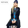 ELF SACK Solid Women Winter Patchwork Newest Stand Collar Slim Waist Down Coat Female Long Outerwear Down Coats Women Tops