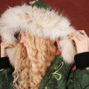 ELF SACK Long Thick Women Winter Down Coats 2017 Womens Green Print 80% White Duck Down Coats Fur Hooded Loose Outerwear Coats