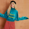 ELF SACK 2018 Spring Women Letter Embroidery Velvet Pullovers Womens Loose High Collar Cool Sweatshirts Girls Chic Tops