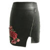 Elegant Women Leather Skirt Split Zipper High Waist Flower Embroidery Mini Skirts Womens Black Slim Casual Short Skirt Femininas