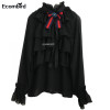 Ecombird 2017 Spring Summer Fashion Runway Women Tops Blouses Long Sleeves Stand Collar Bow Ruffles lady Shirts Blusas feminina
