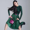 Ecombird 2017 Runway High Quality Women Metallic Skirt Midi Skirt High Waist Pleated Skirt Party Club Ladies Saia Fenimias