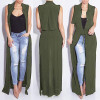 Echoine Chiffon Jacket Turn Down Collar With Sashed Slim Long Coats Summer/Spring Plus Size XXL Sleeveless Elegant Outwear Black