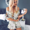 Ebizza Elegant Ruffles Print Jumpsuit Romper Women Summer Backless 2017 Boho High Waist Off Shoulder Beach Chic Female Overalls