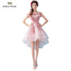 NOBLE WEISS Pink Prom Dress Customized Fashion Boat Neck Lace-up Back Tulle Asymmetrical Appliques Beading Party Gown Dresses