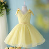 NIXUANYUAN 2017 New Design Yellow Tulle Ball Gown Short V Neck Lace Flower Girl Dresses 2017 Cheap Knee Length Gown With Bow