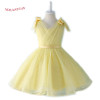 NIXUANYUAN 2017 New Design Yellow Tulle Ball Gown Short V Neck Lace Flower Girl Dresses 2017 Cheap Knee Length Gown With Bow