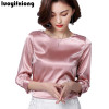 2018 New Silk Blouse Women Tops Fashion Elegant O-neck Three Quarter Sleeve Solid Shirt Women Blouses Casual Blusas Femininas