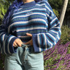 2018 new retro old school street girl unif embroidery striped blue pullover loose and short knitted sweater women and men
