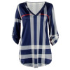 2018 New Plaid Printed Shirt Chiffon Blouse Women's V Neck Office Long Sleeve White Black Brown Blusa Feminina Tops for women
