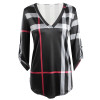 2018 New Plaid Printed Shirt Chiffon Blouse Women's V Neck Office Long Sleeve White Black Brown Blusa Feminina Tops for women