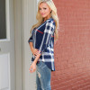 2018 New Plaid Printed Shirt Chiffon Blouse Women's V Neck Office Long Sleeve White Black Brown Blusa Feminina Tops for women