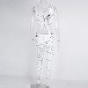 2018 New Patchwork Tracksuit Crop Top Tanks And Leggings Sporting Skinny Clothing Summer 2 Pieces Hollow Women Clothing