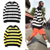 2018 NEW OVERSIZE Black yellow stripes Joining together hole nick men sweater hip hop GD Fashion Casual sweater M-XL