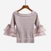 2018 New off shoulder cropped knitted shirt white sweater tops women slash neck sexy flare sleeve striped pullovers korean blusa