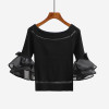 2018 New off shoulder cropped knitted shirt white sweater tops women slash neck sexy flare sleeve striped pullovers korean blusa