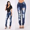 2018 new jeans woman ripped dark blue trousers Mid waist hole pencil jeans Cotton stretch bodycon sexy skinny denim pants women