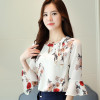 2018 New flower printing Women Blouses shirt flare Sleeve Chiffon women's clothing casual V Collar bow women tops Blusas D278 30