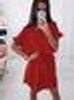 2018 New Fashion Women's Casual O-Neck Batwing Sleeve Ruffled Belt Dresses Elegant Loose Dress Ladies Beach Mini Female Vestidos