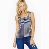 2018 New Fashion Women Navy Blue and White Sleeveless Camisole Female Summer Casual Cute Top