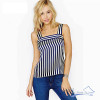 2018 New Fashion Women Navy Blue and White Sleeveless Camisole Female Summer Casual Cute Top